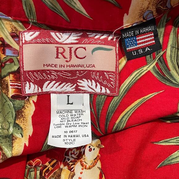 RJC Christmas Tropical Island Surfing Santa Hawaiian Aloha Shirt Size L - Picture 5 of 5
